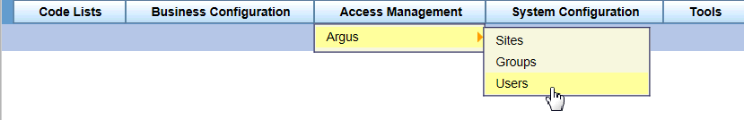 Access Management, Users dorp-down menu