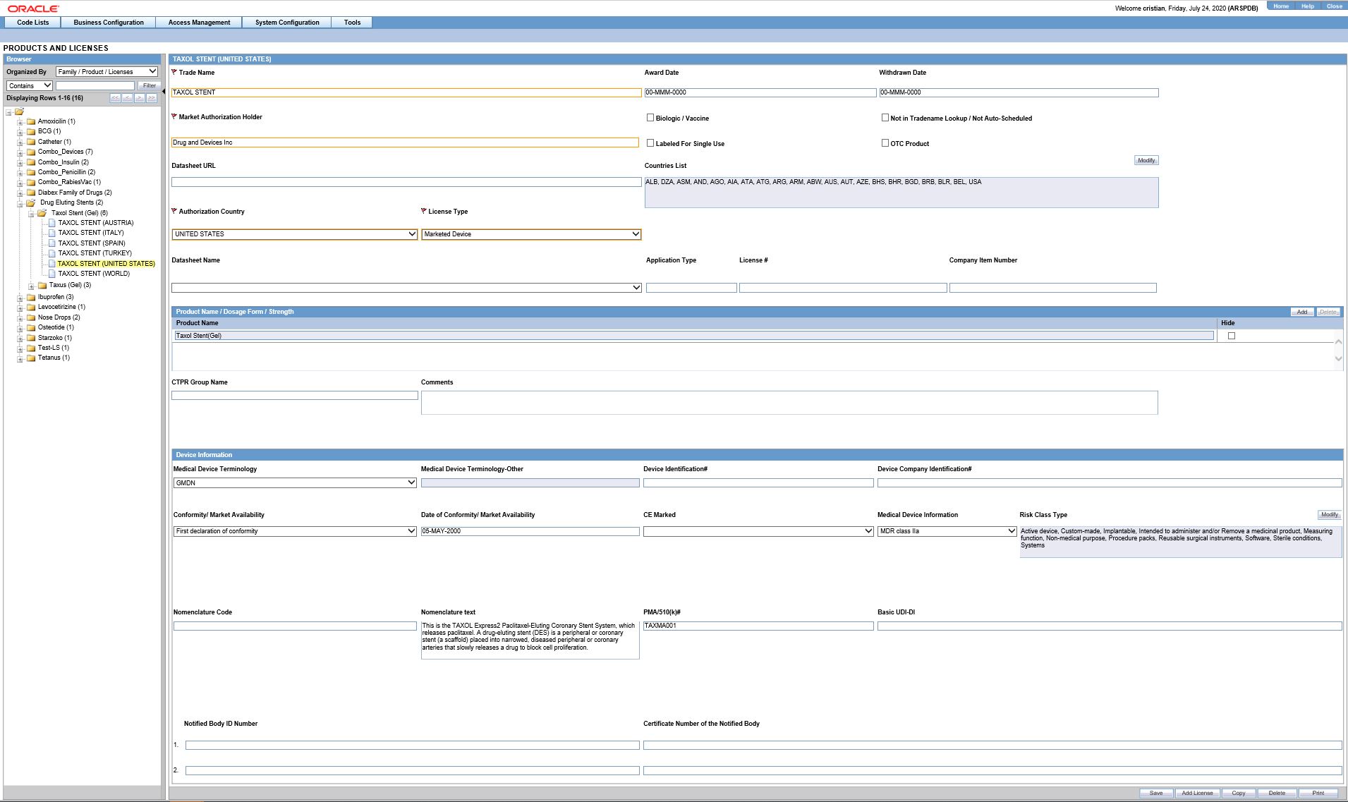 Configure Licenses screen