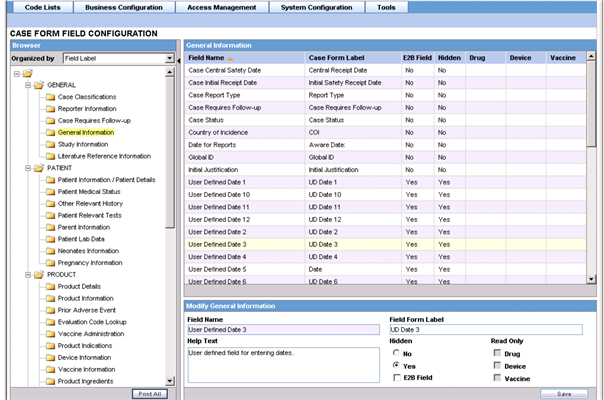 Configure Field Properties screen