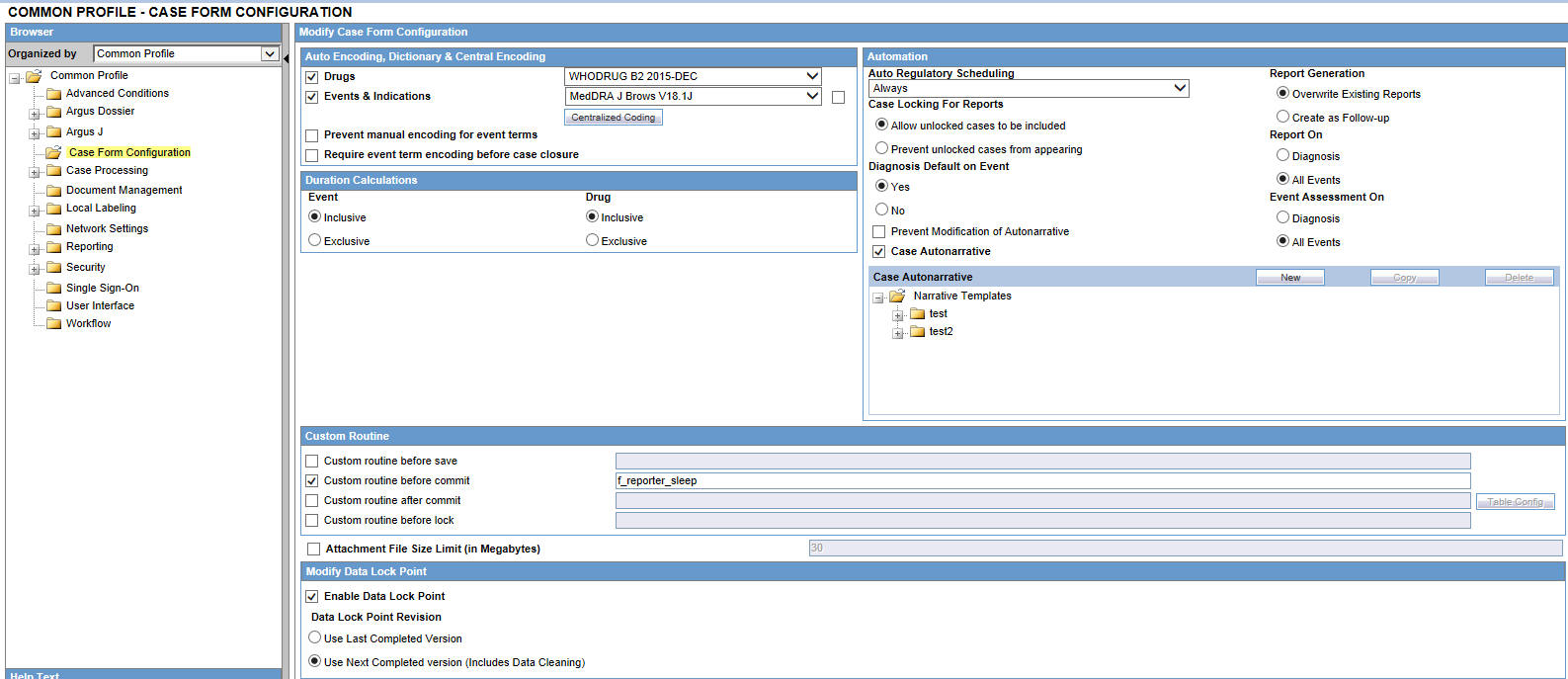 Case Form Configuration screen