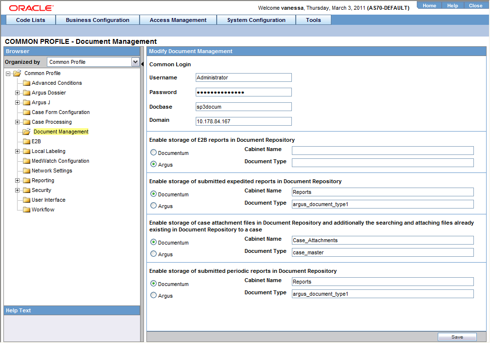 Common Profile Switch - document Management screen