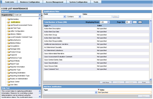 Configure Justifications fields