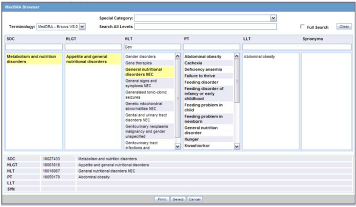 MedDRA Browser screen