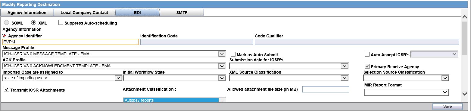 Configuring EDI screen