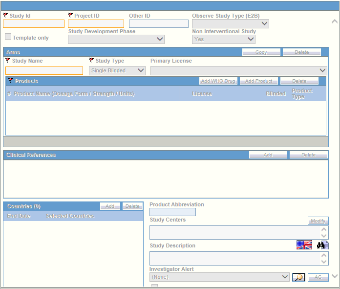 Configure Clinical Studies screen