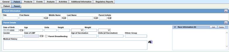 Parent Information and Details Sections