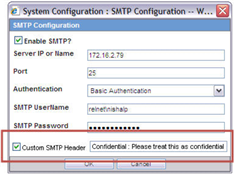 SMTP Configuration pop-up