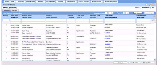 Worklist Intake screen