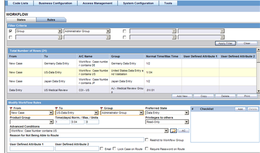 Configure Workflow Rules screen