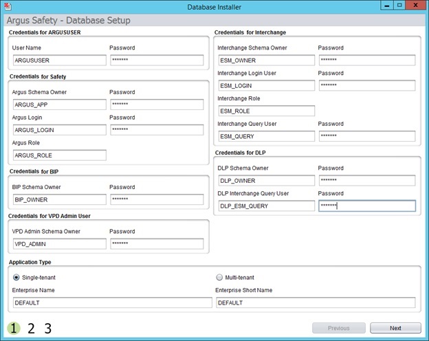 The Argus Safety - Database Setup screen The Argus Safety - Database Setup screen