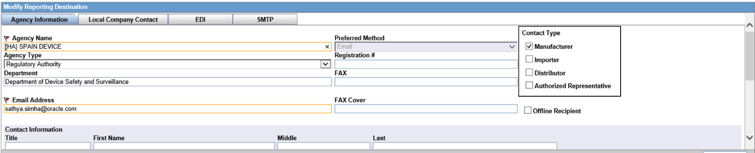 Agency information tab