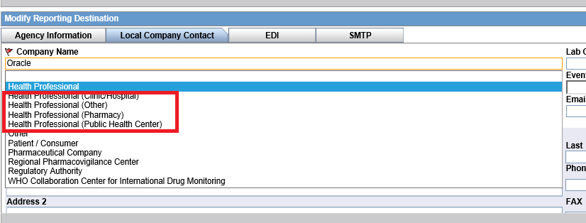 Local company contact tab