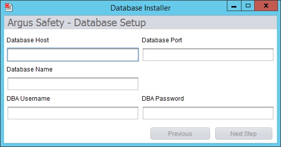 The Database Instsaller dialog box