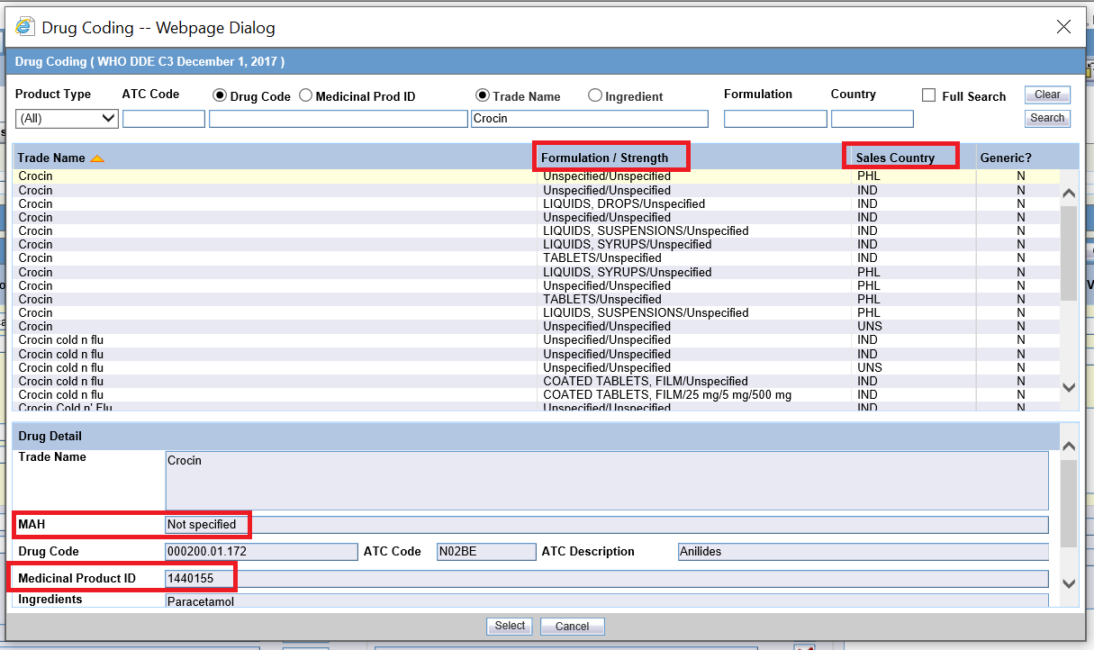 Drug Coding dialog