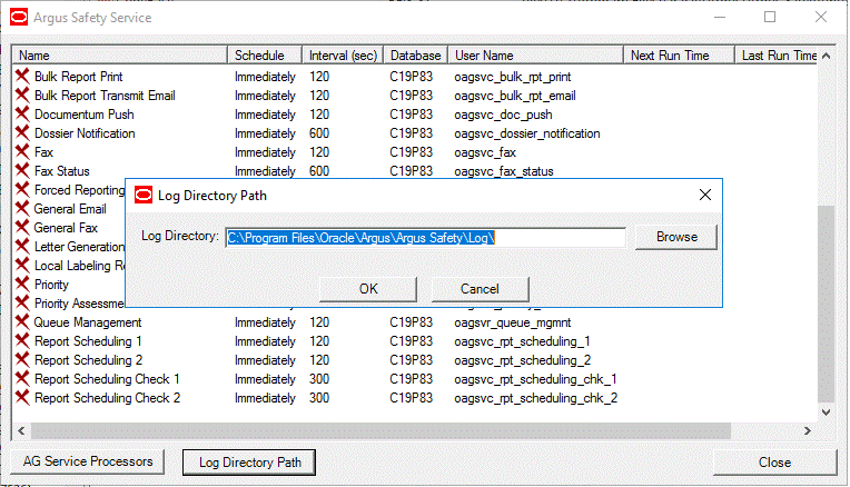 Log Directory Path pop-up