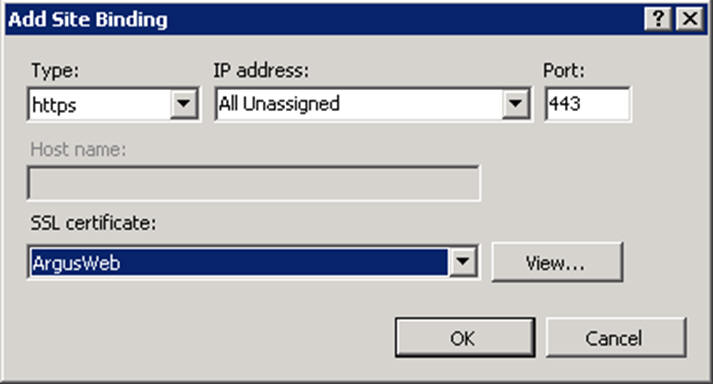Add Site Binding dialog box