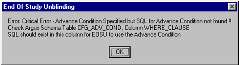 EOSU Error Message: No SQL for Advanced Condition dialog box