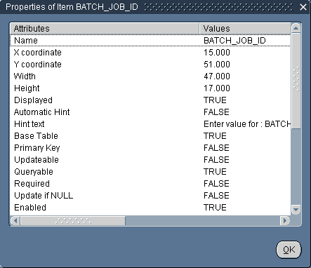 Properties of Item Window Properties of Item Window