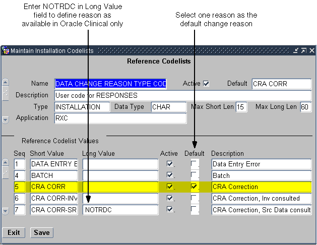 DATA CHANGE REASON TYPE CODE Codelist