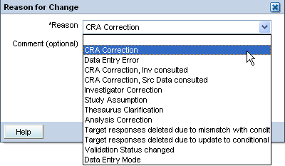 Reason for Change window