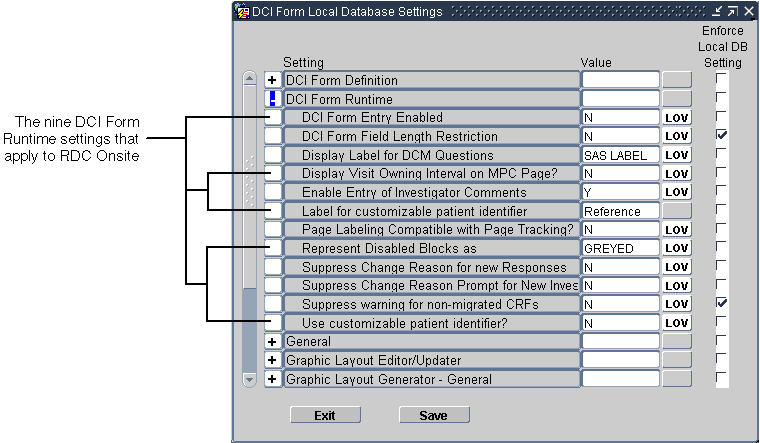 DCI Form Runtime Settings for RDC