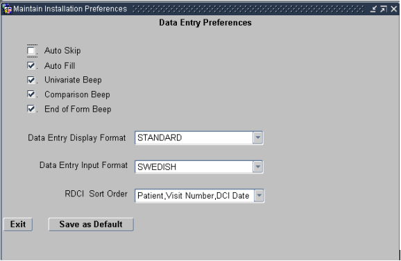 Data Entry Preferences