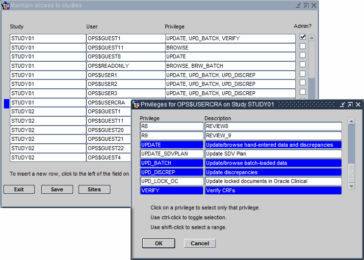 Assigning Privileges to a User for a Particular Study