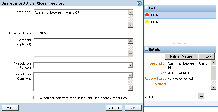 Discrepancy Action dialog box