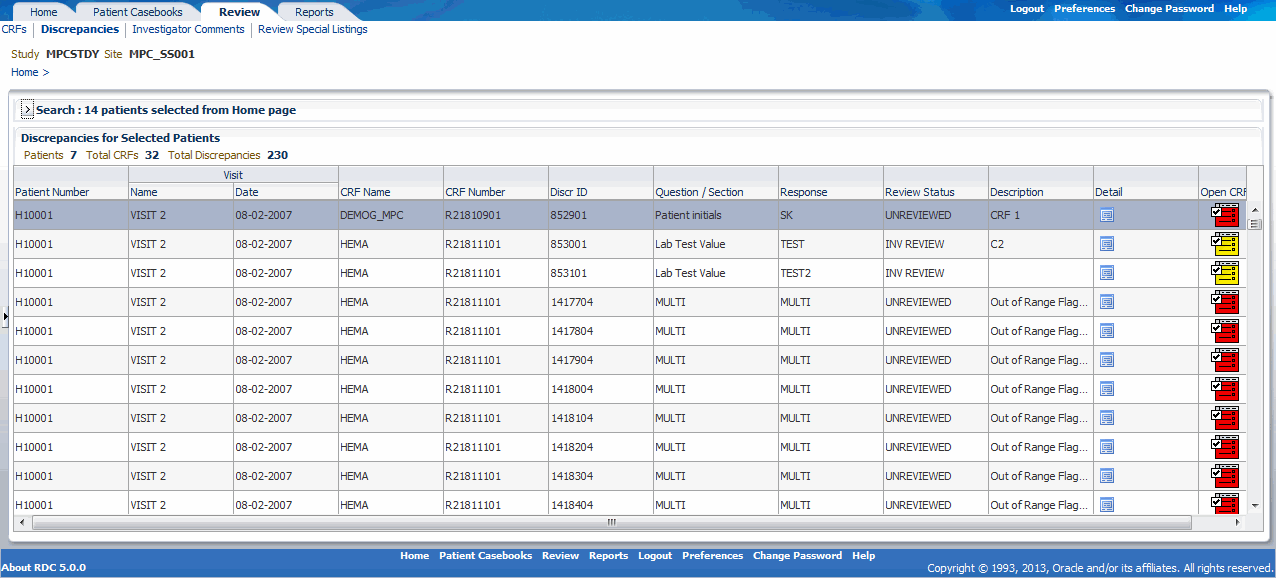 Review Discrepancies Page