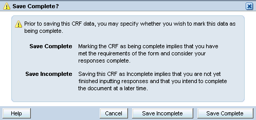 This graphic shows the Save Complete? Window in RDC Onsite.