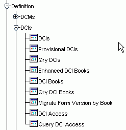Oracle Clinical Navigator with the Definition DCIs Menu Displayed