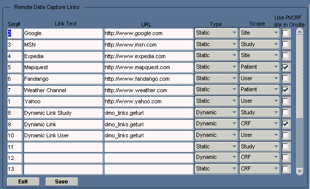 Maintain Links Form