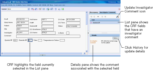 Using the Navigator Pane to Review and Update Investigator Comments