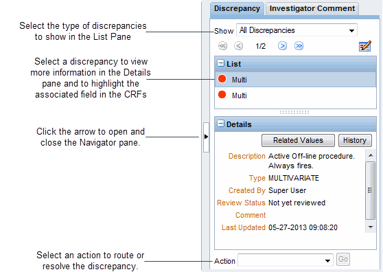 Reviewing Discrepancies in the Navigator Pane Reviewing Discrepancies in the Navigator Pane