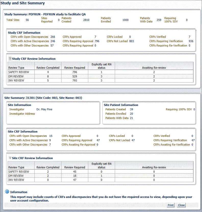 Study and Site Summary Report