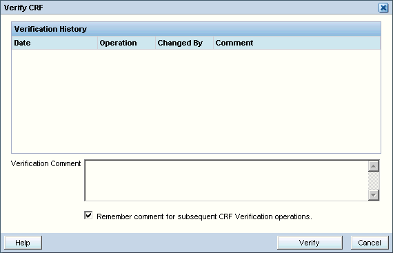 Verify CRF dialog box.