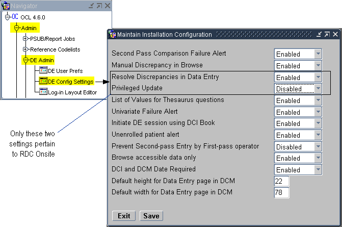 Data Entry Configuration Settings for RDC