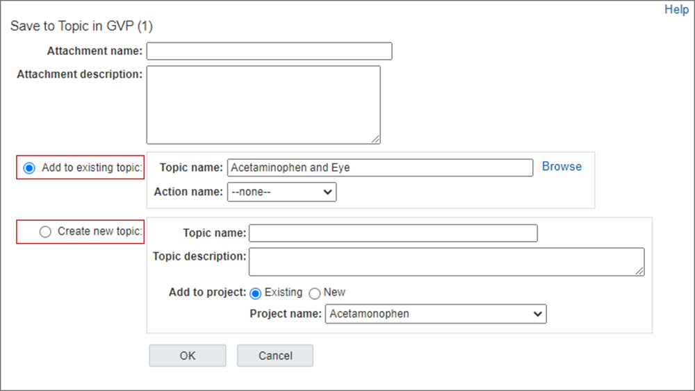 Save to Topic dialog box in Oracle Empirica Signal