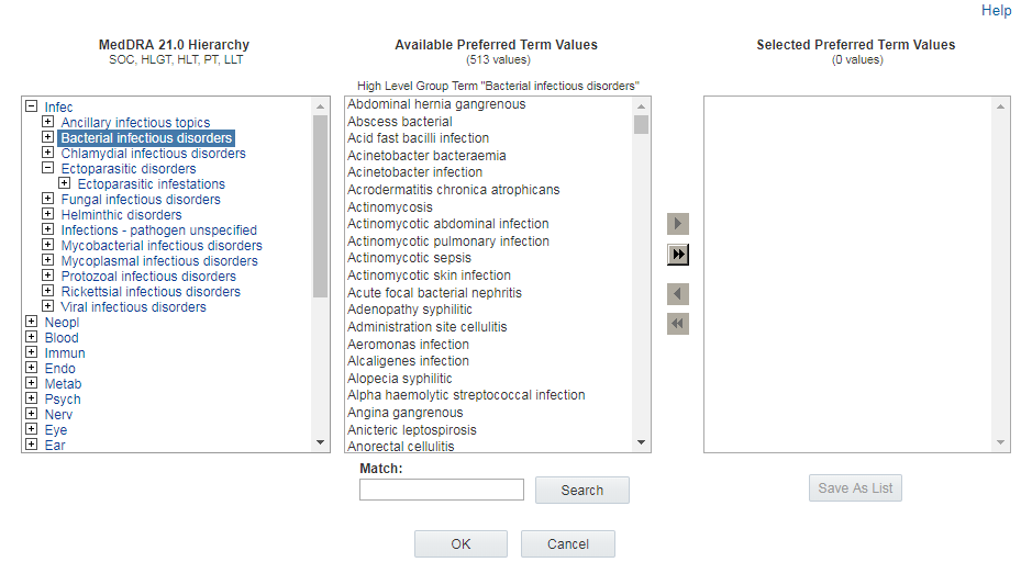 Available <level> Values section in the center of the Hierarchy Browser appear in the center.