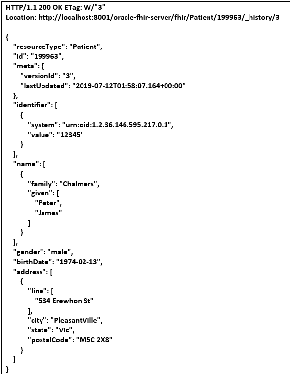 Response: FHIR CRUD Read operation Response: FHIR CRUD Read operation