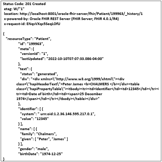 Response: FHIR CRUD Create operation Response: FHIR CRUD Create operation