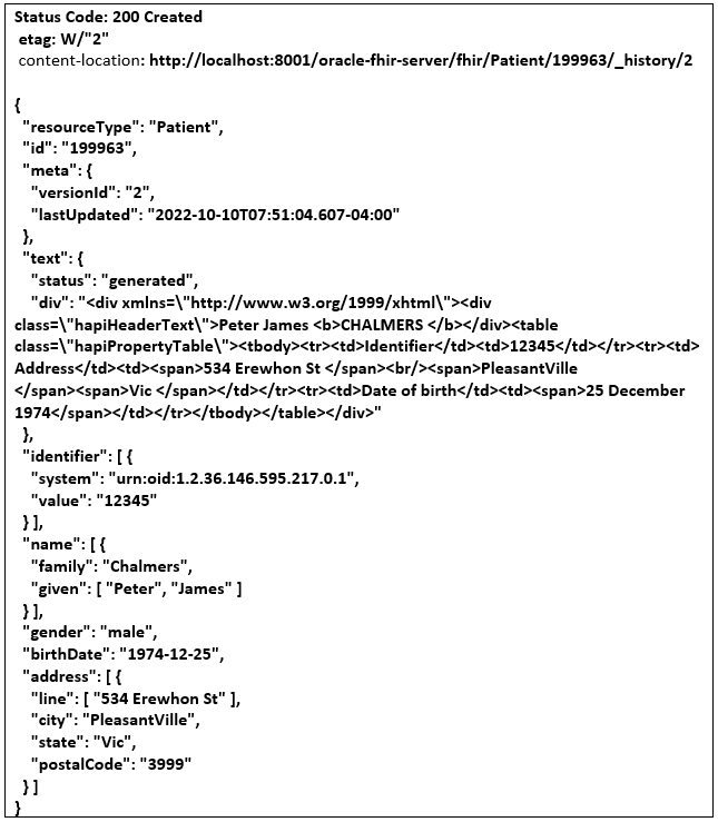 Response: FHIR CRUD Update operation Response: FHIR CRUD Update operation