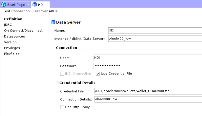 Screenshot showing Data Server connection configuration.
