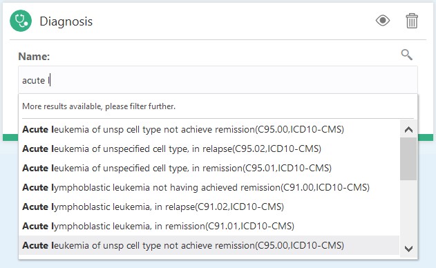 Searching in the Diagnosis criteria tile