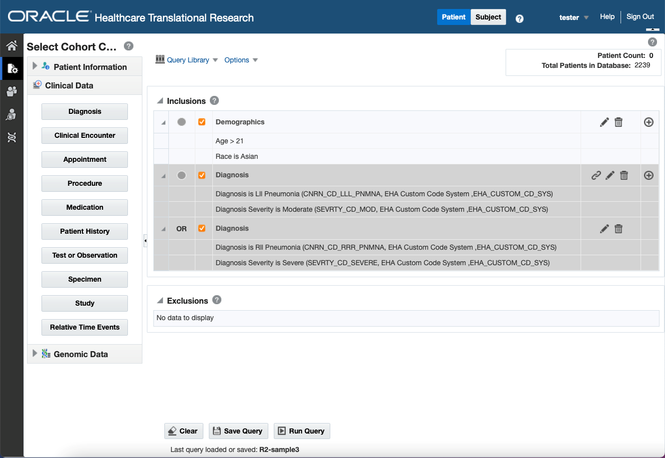 An example of inclusion criteria for a query. An example of inclusion criteria for a query.