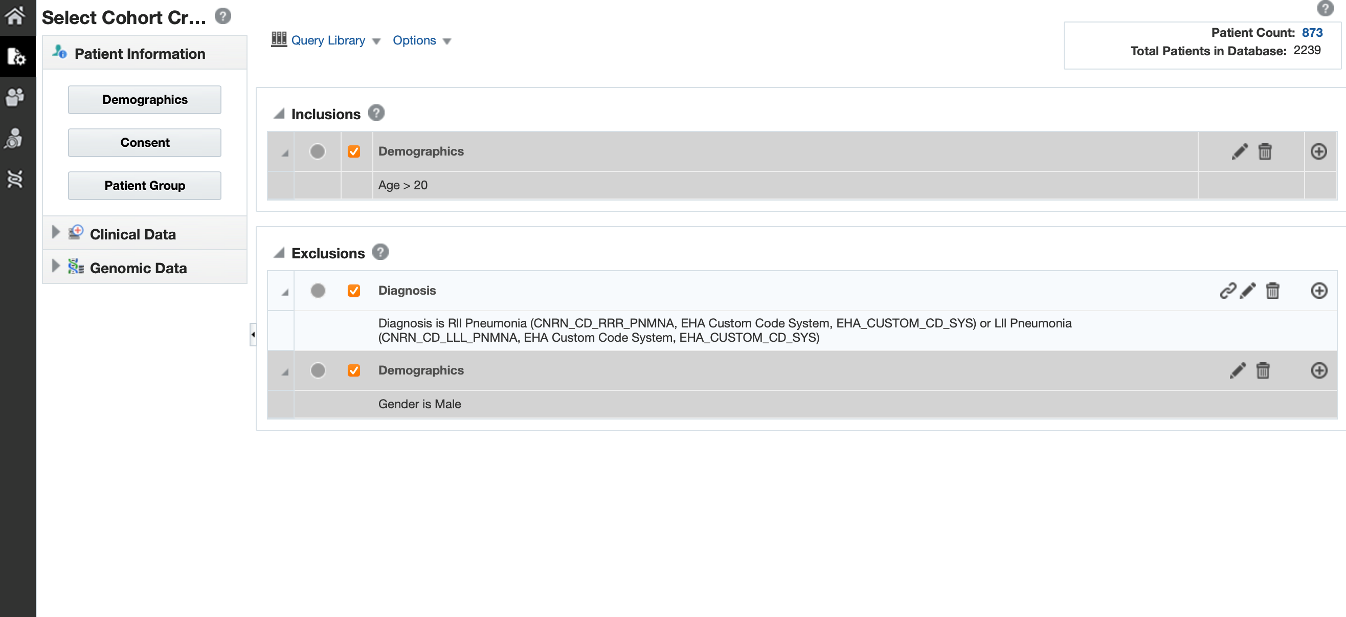 Shows an example of exclusion criteria for a query. Shows an example of exclusion criteria for a query.