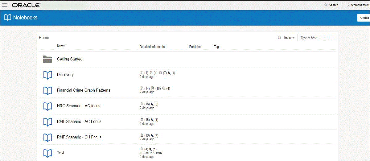 The Notebooks page. The Notebooks page.