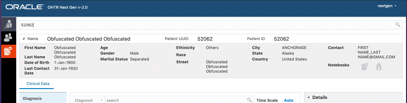 The single patient viewer screen from Oracle Healthcare Translational Research-NextGen. The single patient viewer screen from Oracle Healthcare Translational Research-NextGen.