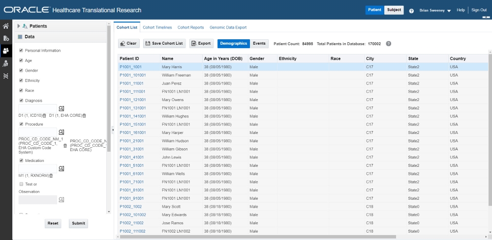 Image shows a cohort list.