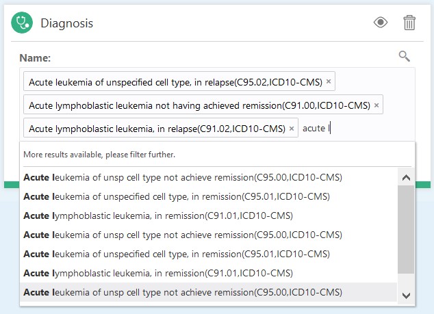 Searching in the Diagnosis criteria tile